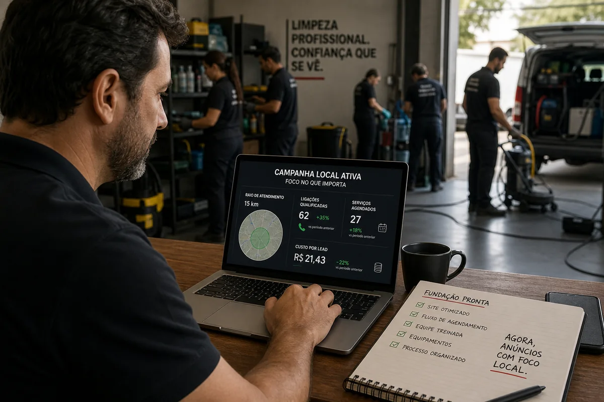Campanha local gerando ligações e serviços agendados para uma equipe pronta