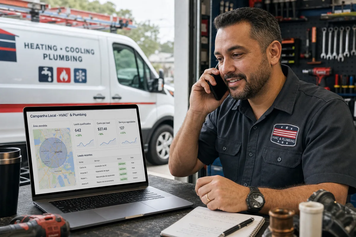 Empresário atendendo um lead gerado por campanha local focada